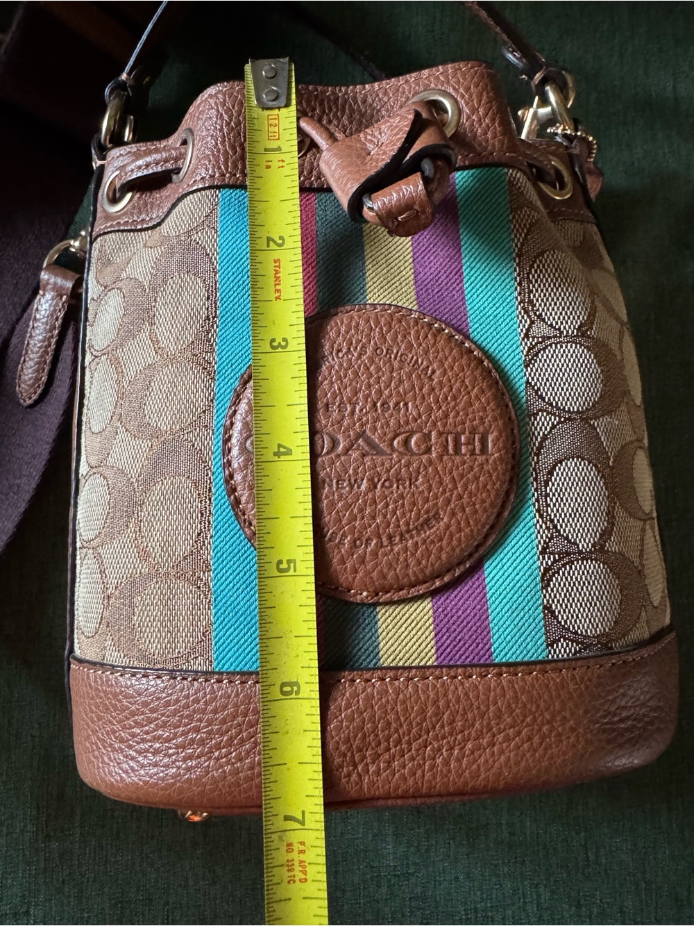 Coach Dempsey Signature Stripe Bucket Bag in Brown with Multicolor Stripe - Picture 15 of 15